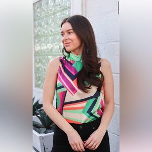 Sincerely Ours Medium Geometric Colorful fun blouse great for day to night!